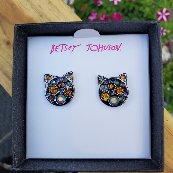 Betsey Johnson Pave Crystal Kitty Cat Earrings - Picture 5 of 6